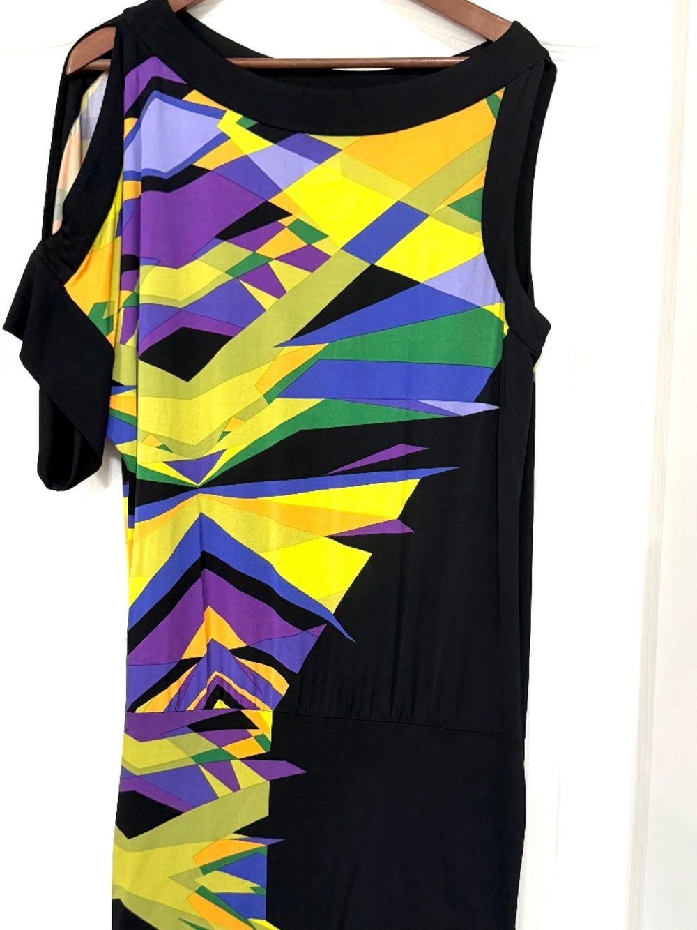 BCBGMAXAZRIA Asymmetric Geometric Print Jersey Mini Dress Size M